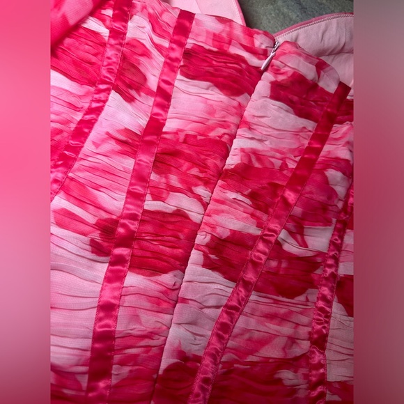 ASOS LUXE chiffon ruched corset long sleeve mini dress in pink floral - Picture 10 of 14